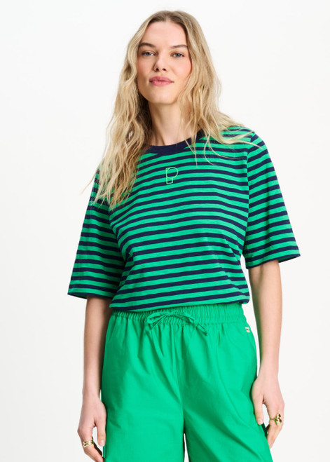 POM AMSTERDAM Multi Colour Tshirt - Stripe Green Blue | SP9532