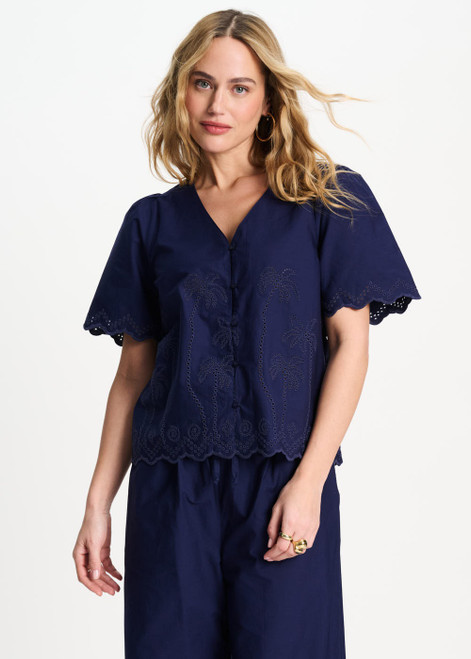POM AMSTERDAM Blue Blouse - Broderie Anglaise Night Blue | SP9543