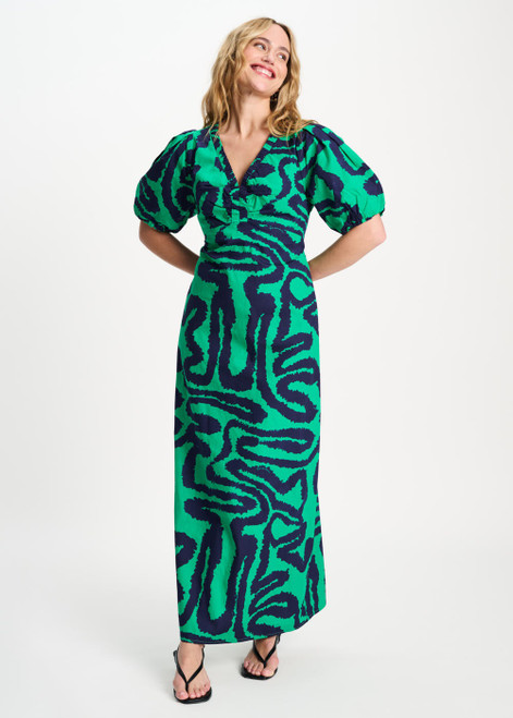 POM AMSTERDAM Multi Colour Dress - Poplin Waves Green | SP9552