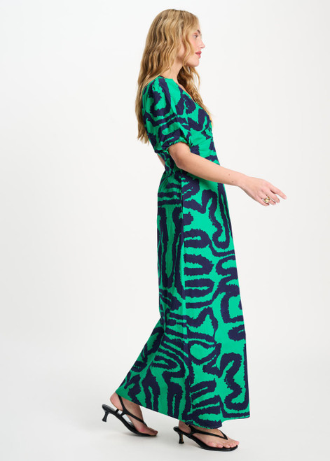 POM AMSTERDAM Multi Colour Dress - Poplin Waves Green | SP9552