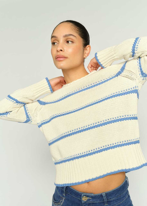 MOS MOSH Ultramarine Rola Bine Stripe Crewneck Knit | 176680