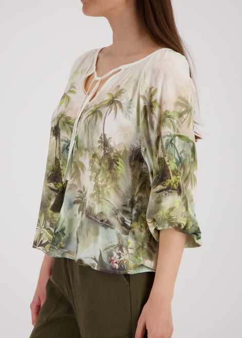 MONARI Green Blouse With Tropical Print | 410678