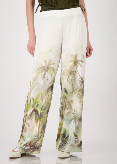 MONARI Green Palazzo Trousers With Tropical Print | 410696