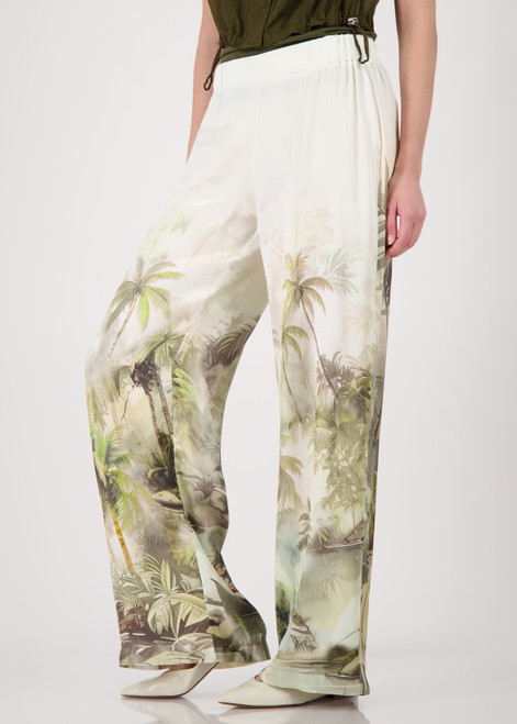 MONARI Green Palazzo Trousers With Tropical Print | 410696