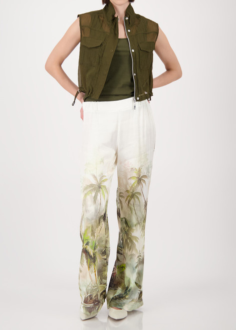 MONARI Green Palazzo Trousers With Tropical Print | 410696