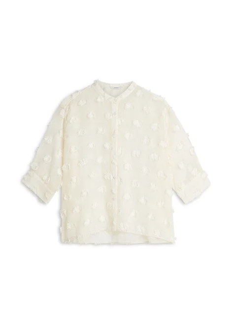 SUMMUM Ivory Textured Short-Sleeve Blouse | 2S3410SM