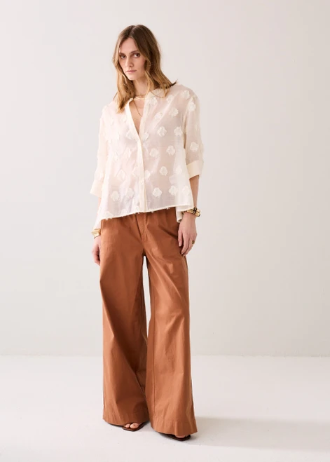 SUMMUM Ivory Textured Short-Sleeve Blouse | 2S3410SM