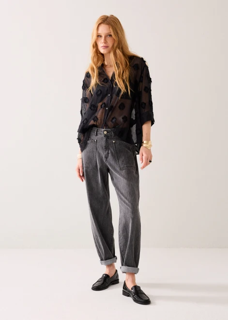 SUMMUM Black Textured Short-Sleeve Blouse | 2S3410SM