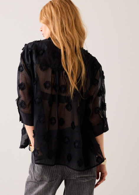 SUMMUM Black Textured Short-Sleeve Blouse | 2S3410SM