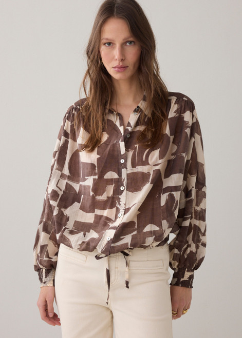 SUMMUM Coffee Graphic-Print Blouse | 2S3462SM