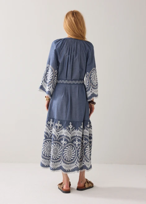 SUMMUM Indigo Embroidered Chambray Dress | 5S1639SM