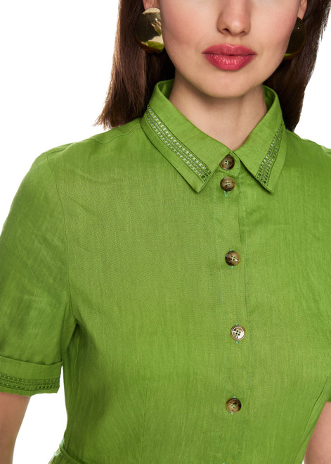 MARC CAIN COLLECTIONS Garden Green Linen Blend Mini Dress | AC 21.41 W70