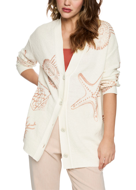 MARC CAIN COLLECTIONS Off-White Knitted In Germany Long Cardigan | AC 39.18 M41