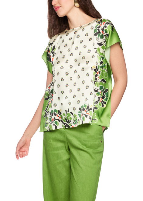 MARC CAIN COLLECTIONS Bright Ecru Blouse-Style Top With Hibiscus Print | AC 55.24 J56