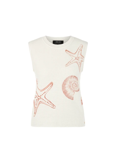 MARC CAIN COLLECTIONS Off-White Knitted In Germany Top With Print | AC 61.21 M41