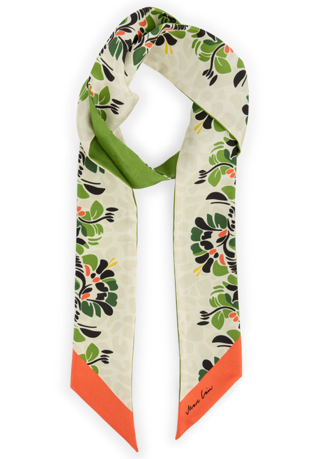 MARC CAIN COLLECTIONS Garden Green Narrow Silk Scarf With Print Mix | AC B4.20 Z24