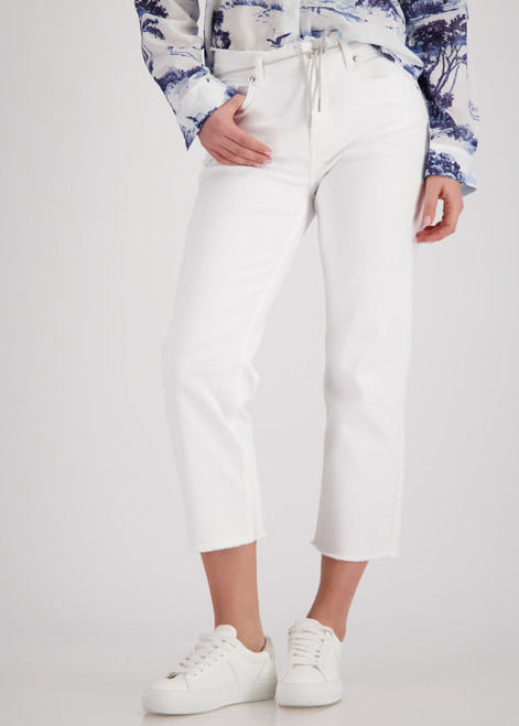 MONARI White Straight-Leg Jeans With Frayed Details | 410509