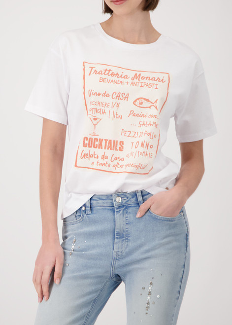 MONARI White T-Shirt With Trattoria Print | 410559