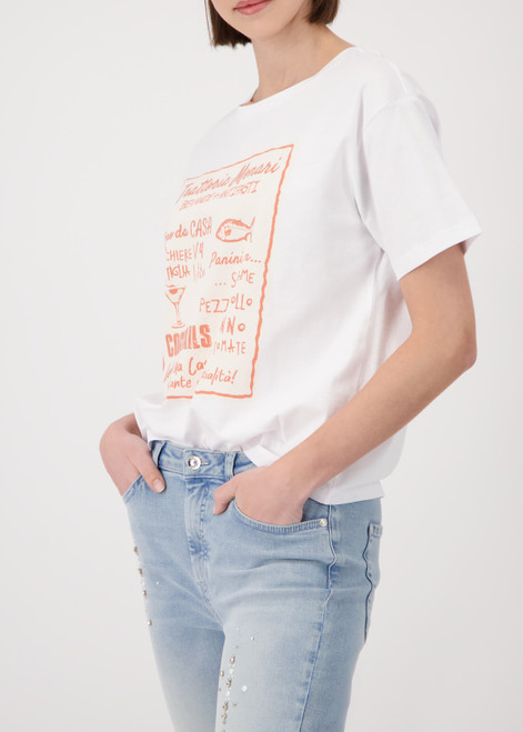 MONARI White T-Shirt With Trattoria Print | 410559