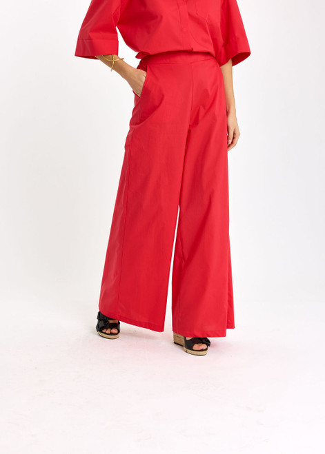 LAUREN VIDAL Rouge Wide-Leg Cotton Trousers | CASSIA