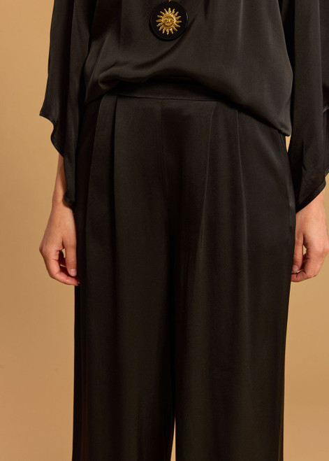 LAUREN VIDAL Black Wide-Leg Viscose Trousers | CINZIA