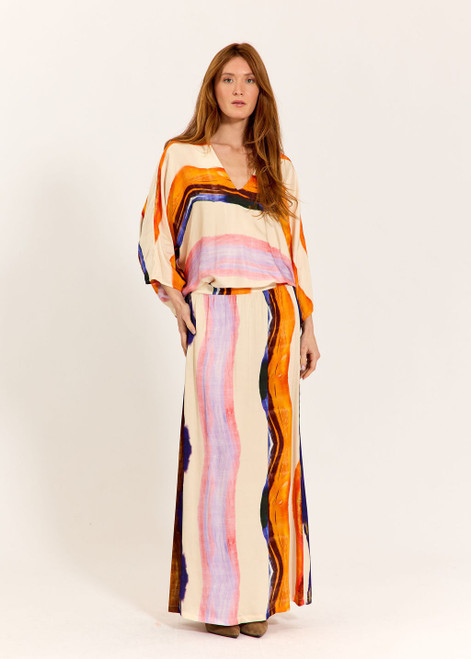 LAUREN VIDAL Colourful Abstract Print Viscose Long Skirt | LILO