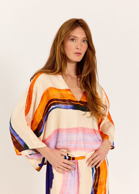 LAUREN VIDAL Colourful Abstract Print Viscose Blouse | TOVA