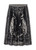 ME369 Magic Vanessa pleated midi skirt featuring intricate graphic artwork, symbolic elements, and a flowing silhouette with an elastic waist.