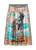 ME369 Safari Vanessa pleated midi skirt with intricate graphic artwork, elastic waist, and dotted hemline for a flowing, expressive look.