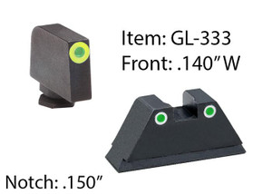 Amerigo Custom Combination Tall Suppressor Height Set - All Glock Models Except 42 43 / Front Tritium - Green / Front Outline - LumiGreen / Rear Trit