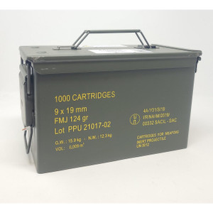 PPU Rangemaster Ammunition 9mm Luger 124gr FMJ 1263 fps 1000/ct (Metal Can)