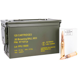 PPU Rangemaster Rifle Ammunition .50 BMG 625gr FMJ 2940 fps 120/ct (Metal Can)