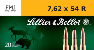 Sellier & Bellot Rifle Ammunition 7.62x54R 180 gr 2580 fps FMJ 20/ct