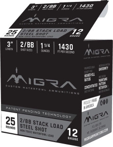 Migra Waterfowl Steel Shot Shotshell 12 ga 3" 1-1/4 oz 1430 fps #2-BB 25/ct