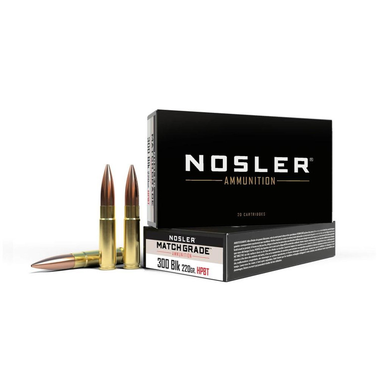 Nosler Match Grade Suppressor Ready Subsonic Rifle Ammunition 300 Blackout 220gr 1020 fps 20/ct