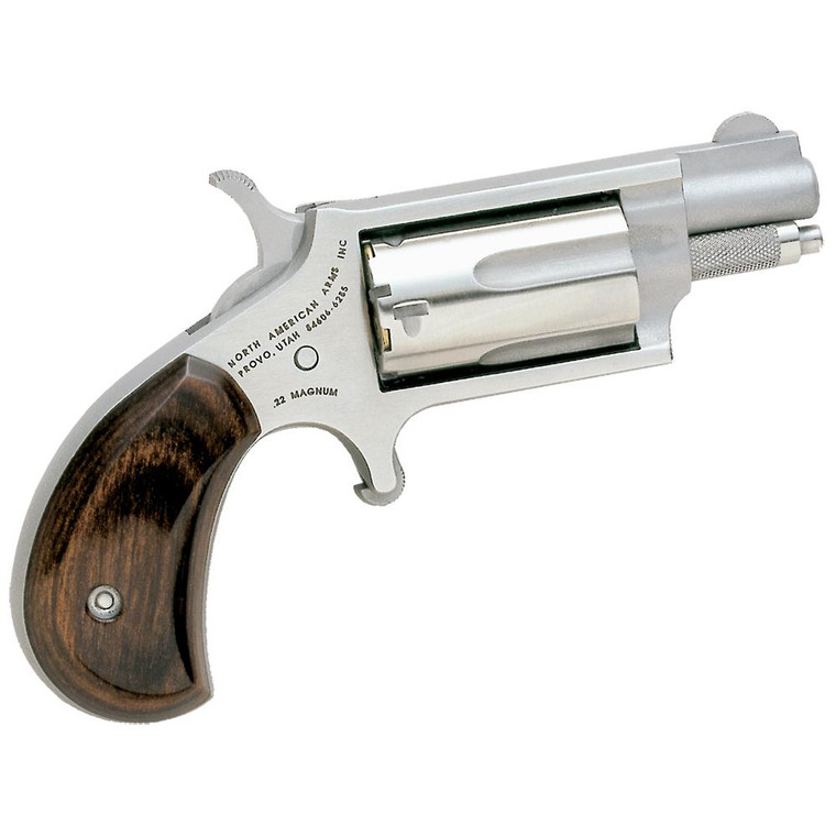 NAA 22MS Mini Revolver Handgun .22 WMR 5rd Capacity 1.125" Barrel Silver with Wood Grip