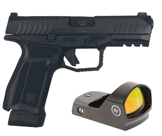 AREX DELTA M OR 9MM 1X15RD 1X17RD AMBI MAG AND SLIDE RELEASE 5X OPTICS PLATES BLACK WITH CRIMSON TRACE RED DOT