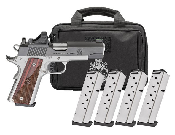 SPRINGFIELD ARMORY 1911 RONIN AOS 45ACP 4.25IN BARREL 8RD BLUE/SS U-NOTCH W/FIBER OPTIC 4MAGS PX9118LAOS-PAC