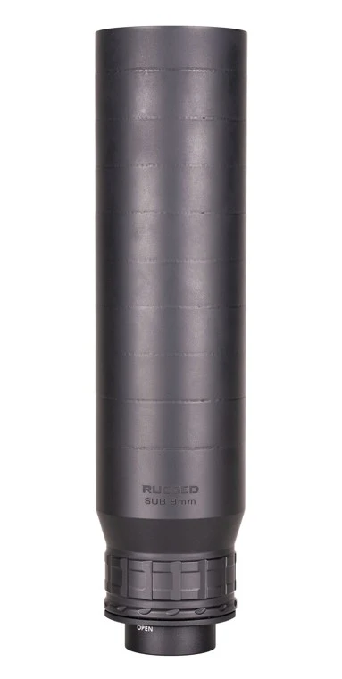 RUGGED SUB9 9MM SUPPRESSOR  COAXIAL CHAMBERS SHIPS WITH RU3 UNIV. MOUNT 1.375X24 BLACK