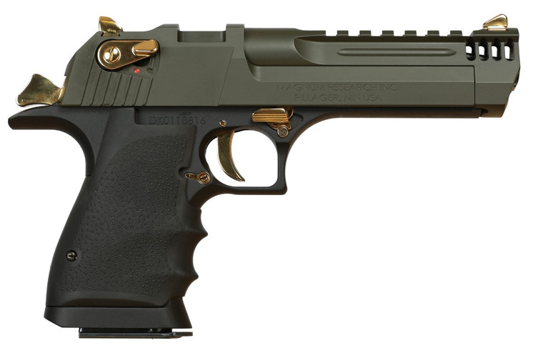 MAGNUM RESEARCH DESERT EAGLE L5 .50AE 5IN BARREL 7RD BLACK FRAME MIL-SPEC GREEN SLIDE MUZZLE BRAKE DE50L5MSG