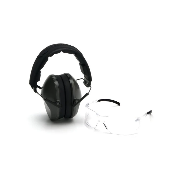 Pyramex Low-Profile Combo Kit Clear Shooting Glasses and Passive Earmuff 24dB OD Green
