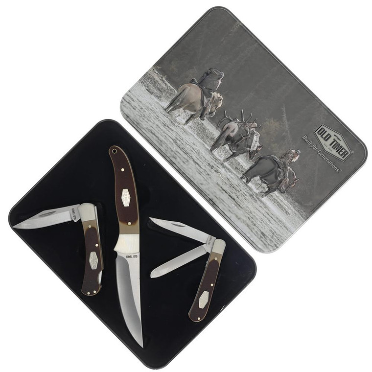 Old Timer Knife Combo Tin Fixed and Folding Knives