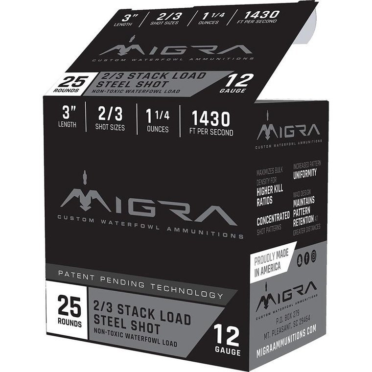 Migra Waterfowl Steel Shot Shot Shells 12 ga 3" 1-1/4 oz #2#3 1430 fps 25/ct