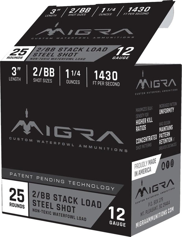 Migra Waterfowl Steel Shot Shotshell 12 ga 3" 1-1/4 oz 1430 fps #2-BB 25/ct