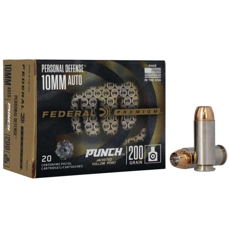 Federal Personal Defense Punch Handgun Ammunition 10mm Auto 200gr JHP 1100 fps 20/ct