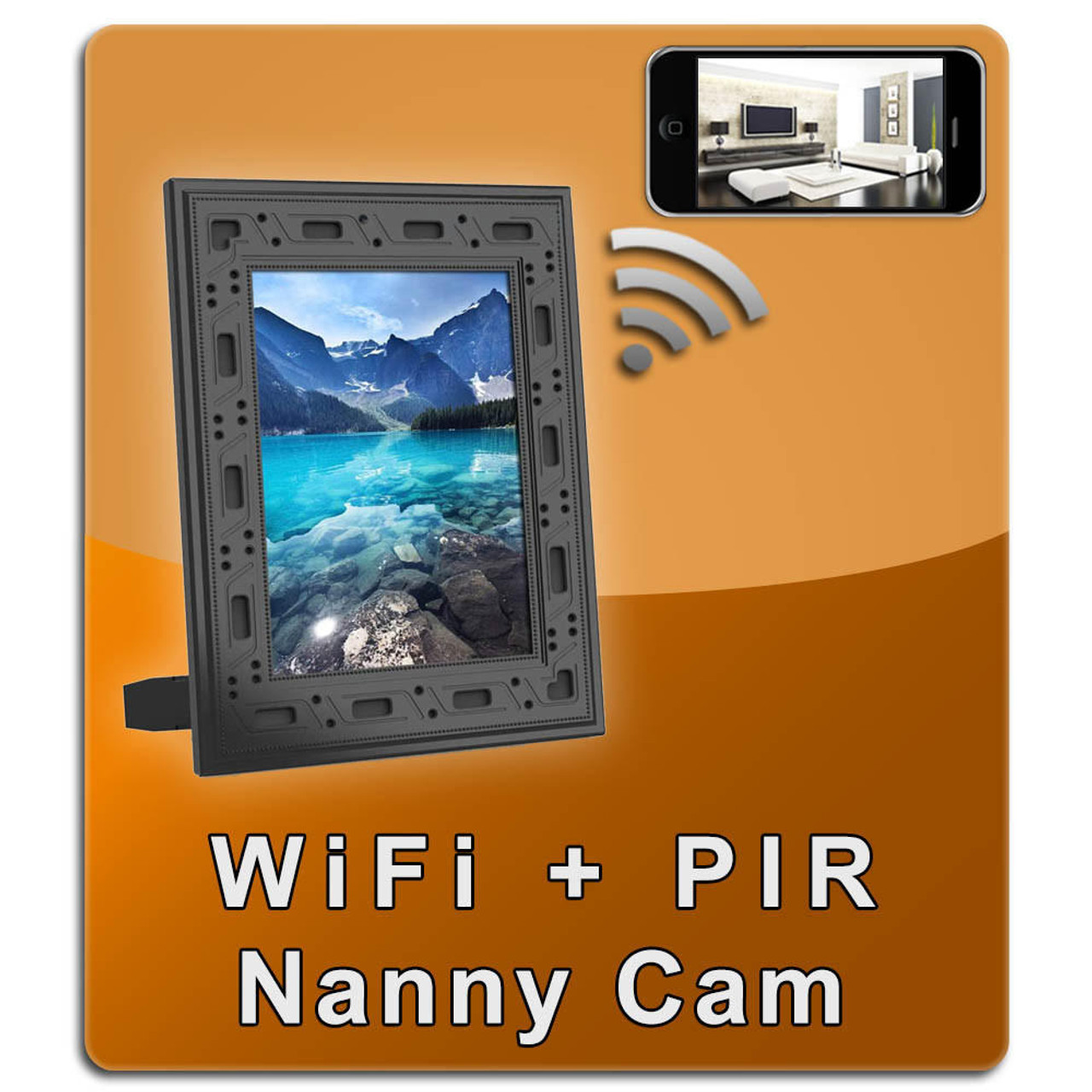 Original NannyCam WiFi PIR Picture Frame Nanny Cam with Wide Angle and Night Vision
