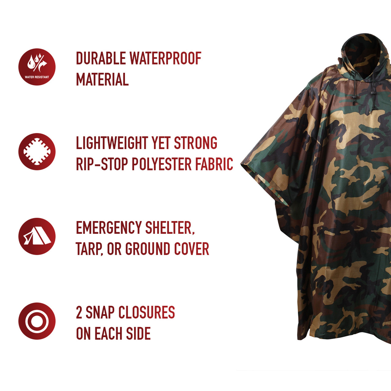 Rothco GI Type  Woodland Poncho Rip-Stop