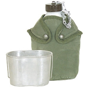 French Army Canteen with Cover and Cup Used