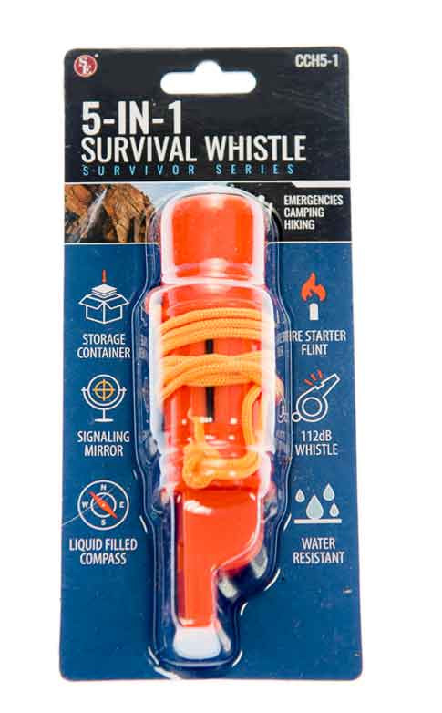 Survival Whistle with Compass, Mirror, Flint to Start Fire