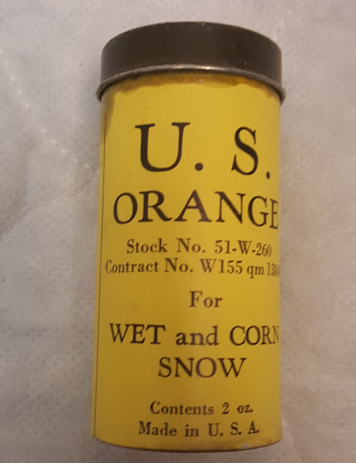 Vintage WWII Dated US Orange Ski Wax